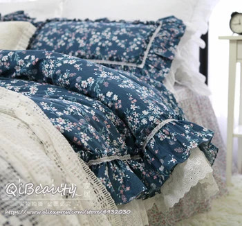 Fierbinte stil coreean mici rustic proaspete florale dantela bumbac lenjerie de pat de patru piese de quilt capac de imprimare set de lenjerie de pat lace zburli plapuma cove