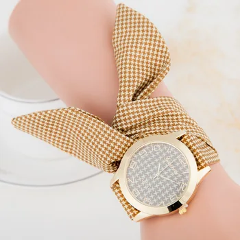 Fierbinte stil de moda descheiat grila de mână stil pânză banda de ceas de aur cazul integrat culoare cadran doamnelor ceas
