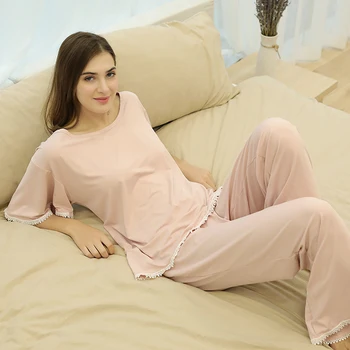 FINETOO Toamna Femei Seturi de Pijamale Roz O-Gât Homewear de Mari Dimensiuni Fete Pijamale Femei Pijamas Costum de Haine de Acasă în Pijama Femme