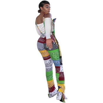 FIXSYS de Imprimare de Moda de Culoare Mozaic Femei Salopete Partea Garnitura din Dantela-Up Fashion Salopeta Split Jos Suspensor Pantaloni