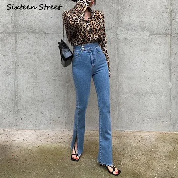 Flare Jeans Talie Mare Întins Lateral Split de sex Feminin Denim Haine de Epocă Stil Moda coreeană Y2K Estetice Pantaloni Doamnelor 2021