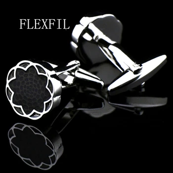 FLEXFIL Rundă de Lotus Bijuterii franceză Camasa Butoni de Moda pentru Barbati-butoni Butoane Negru de Înaltă Calitate, Transport Gratuit
