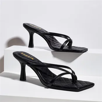 Flip flops pentru femei tocuri de vară, papuci de casă Papuci de casa pentru femei sexy deget de la picior pătrat clar sandale pantofi Femei Slide-uri de Papuc