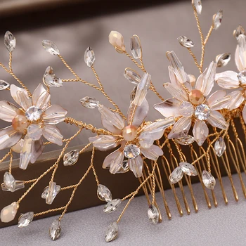 Floare de aur Pieptene de Par Mireasa Cristal Tiara de Nunta Accesorii de Par Handmade pentru Nunta mireasa de Piepteni Parul Ornamente de Păr Caciulita