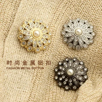 Floare de Metal Nasturi de Aur cu Perla Diamant Stras pentru Îmbrăcăminte Rochie lucru Manual Femeile Diy Costum de Blugi de Cusut Butonul 6pcs