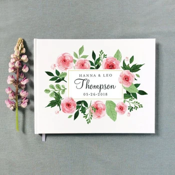 Floare roz Florale Nunta Carte de Oaspeti Alternative,Personalizat cu ORICE Text în ORICE Limbă, Album Foto,Caligrafie Nunta carte de Oaspeti