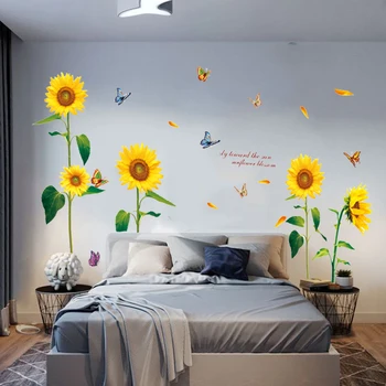 Floarea-soarelui Autocolante de Perete Frunze Verzi Autocolante pentru Camera de zi, Camera Copii Dormitoare Perete Decal Acasă Decorare Decor Acasă picturi Murale