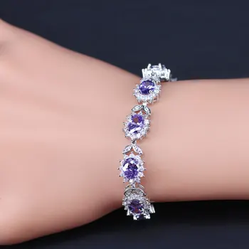 Floarea-soarelui Princess Alb Cristal Rosu/Violet Zirconiu, Bijuterii de Moda de Sănătate Bratari Pentru Nunta/Cadou de Ziua 18CM+3CM