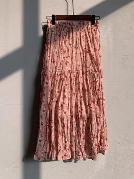Florale Șifon a-line Fusta Plisata Femei Fusta Lunga Mujer de Vară 2020 Plus Dimensiune Fusta Maxi Vintage Elegant Fusta Roz Retro