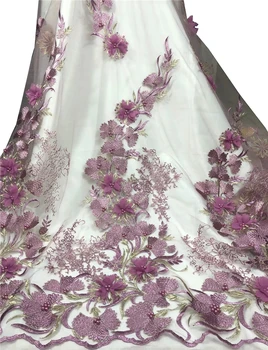 Flori 3D din Africa tesatura dantela cu margele dantelă franțuzească tesatura dubai aplicatii tul dantela de mireasa de nunta/rochie de petrecere dantelă 5 metri /lot