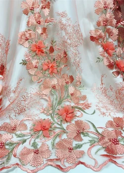 Flori 3D din Africa tesatura dantela cu margele dantelă franțuzească tesatura dubai aplicatii tul dantela de mireasa de nunta/rochie de petrecere dantelă 5 metri /lot