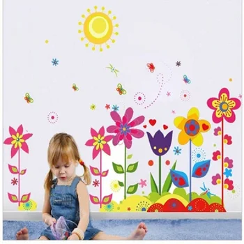 Flori colorate autocolant perete copilului rolul de copii diy adeziv artă murală imagine poster detașabil vinil decorare caracteristici