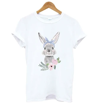 Flori de iepure de Imprimare tricou Femei din Bumbac Casual Amuzant tricou Pentru Doamna Fata de Top Tee Hipster Picătură Navă KT-16
