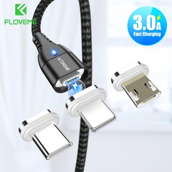 FLOVEME Magnetic Încărcător Cablu de 3-în-1 Rapid 3A USB de Tip C C Cablu Pentru iPhone 7 8 Samsung Xiaomi Magnet Micro USB Încărcător Cablu