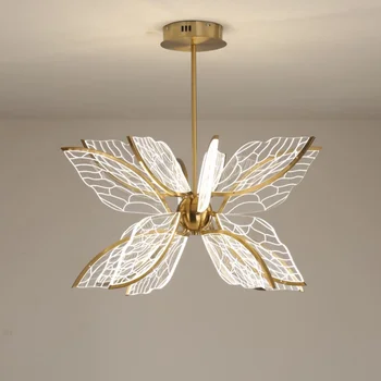 Fluture Modern Living Pandantiv cu LED-uri Lampă Nordic Simplu Dormitor Bucatarie Creative de Aur Transparent Acrilic Aripa Candelabru