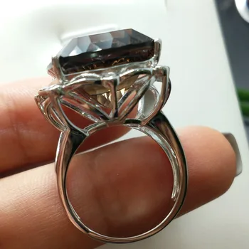 FLZB ,25.6 ct de Mare cuarț fumuriu inel naturale argint cu aur alb 18k placat cu mare moda inel pentru cina fete și femei