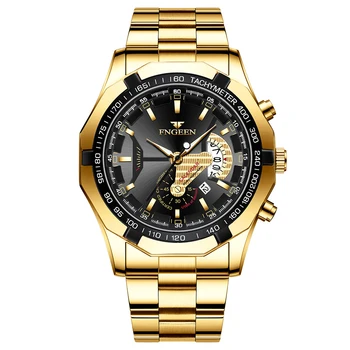 FNGEEN Cuarț Ceas de mână Non Mecanic Cadran Mare sex Masculin Ceas de Ridicat din Oțel rezistent la apa Concept Nou Calendar de Aur Om de Afaceri de Ceas