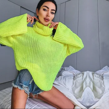 Foridol guler sexy backless pulover tricotate femei toamna iarna neon galben supradimensionate streetwear pulover casual jumper