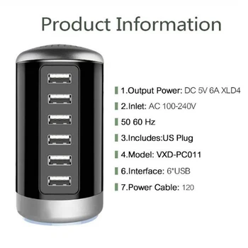 Formă cilindrică Desktop Încărcător Stație de 30W Multi USB de Încărcare Rapidă Încărcătoare Acasă Multiple de Călătorie Adaptor Priza de Perete Plug SUA