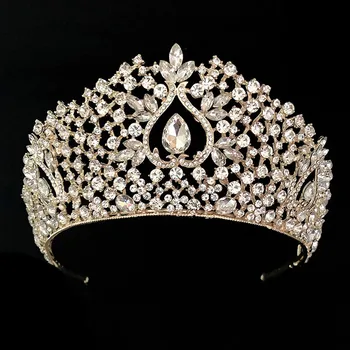 FORSEVEN Baroc de Aur/Argint de Culoare Tiara Manual de Zirconiu Coroana Miresei, Nunta, Accesoriu de Par pentru Femei Bentita Frizură JL