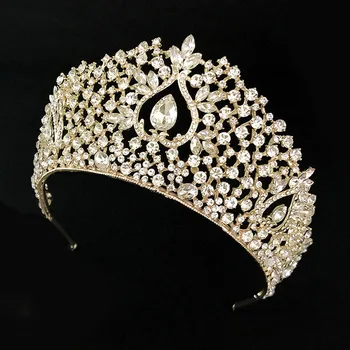FORSEVEN Baroc de Aur/Argint de Culoare Tiara Manual de Zirconiu Coroana Miresei, Nunta, Accesoriu de Par pentru Femei Bentita Frizură JL