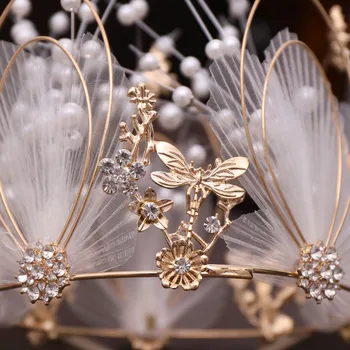 FORSEVEN de Lux Pană Albă Simulate Perla Rotunda Diademe Coroana Cercei Seturi de Bijuterii pentru Printesa Femei Mireasa Nunta Petrecere