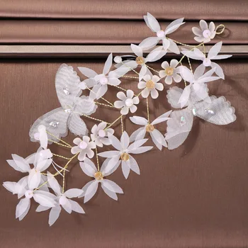 FORSEVEN Handmade Fluture Margele Ciucure Lung Bentita Agrafe Caciulita Cercei Seturi de Bijuterii pentru Mireasa Noiva Petrecerea de Nunta