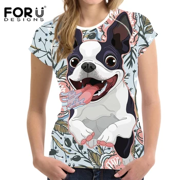 FORUDESIGNS 2018 Respirabil Vara Tricou de Moda cu Maneci Scurte T-shirt Femei Goofy Boston Terrier Design Topuri Haine Tricouri