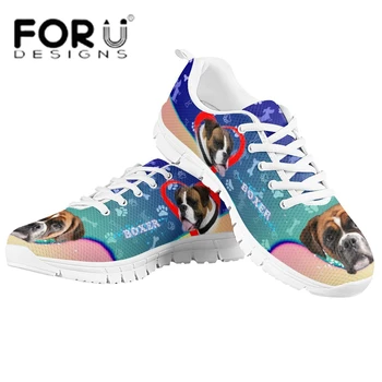 FORUDESIGNS 2020 Toamna Femei Plat Adidasi pentru Femei Adidași ochiurilor de Plasă Respirabil Boxer Dog Print Pantofi Doamnelor Șireturi Până Încălțăminte