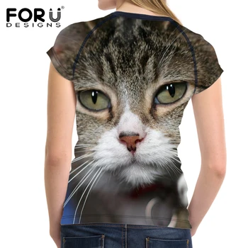 FORUDESIGNS 3D Topuri Teuri Pisica Neagra Imprimate T-shirt pentru Femei Top Casual Camasa Maneca Tricou Femei Camasi Feminine T-shirt
