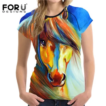 FORUDESIGNS Cool 3D Animal Nebun Cal de Imprimare Femei de Vara Tricouri de Moda O Gâtului Maneca Scurta Top Tee Îmbrăcăminte de Fitness T-shirt