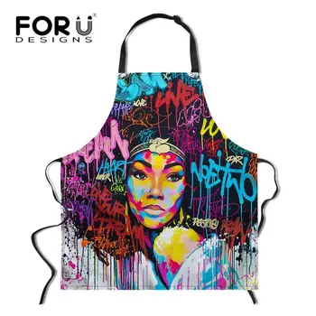 FORUESIGNS Artă Africană Negru Fata Imprimate Femei Bucătărie fără Mâneci Șorț de Bucătar-șef de Gătit Accesorii Șorț Rece GRĂTAR Ulei Dovada Șorț