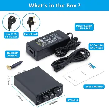 Fosi Audio Bluetooth 2 Canale de Sunet Putere Amplificator Stereo TPA3116D2 Mini HiFi Digital, Amplificator pentru Boxe de 50W BT10A Treble si Bass
