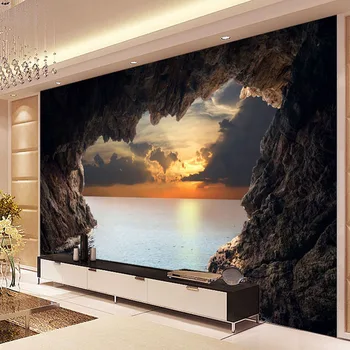 Foto personalizat Tapet 3D Stereoscopic Pestera peisaj Marin Răsărit TV de Fundal Moderne Murală Tapet Camera de zi Dormitor Arta de Perete