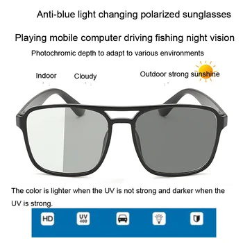 Fotocromatică ochelari de Soare cu Lentile Polarizate pentru Exterior Protectie UV Lumină Albastră de Blocare Ochelari Fashion Square Calculator E