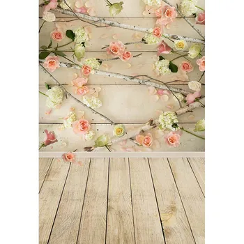 Fotografie Fundal romantic de flori de caramida din lemn de nunta de copii de ziua fotografie de fundal fotografie de studio CM-6698