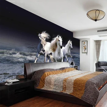 Fotografie Tapet 3D Stereo White Horse Spray Splash Peisaj Murală Camera de zi Dormitor Clasic Decor Acasă Tapet Pentru Pereti 3D