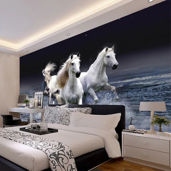 Fotografie Tapet 3D Stereo White Horse Spray Splash Peisaj Murală Camera de zi Dormitor Clasic Decor Acasă Tapet Pentru Pereti 3D