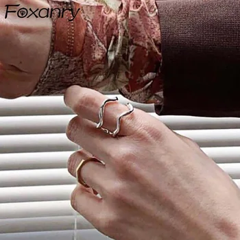 Foxanry Argint 925 Inele pentru Femei Franța Creatoare de Moda Ondulat Gol Geometrice Petrecerea de Ziua Degetul Cadouri Bijuterii