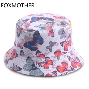 FOXMOTHER Noua Moda Reversibile Fluture Alb Pescar Capac Femei Găleată Pălării