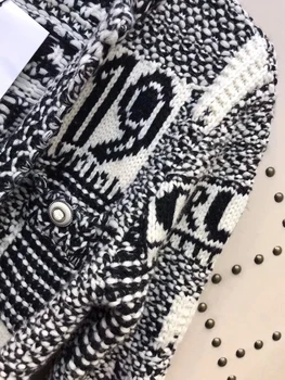 Franceză Design De Lux 2020 Pista Tricota Pulovere Cardigan Straturi De Colectare De Calitate Premium Negru Tricotate Cașmir Blazer Bluze