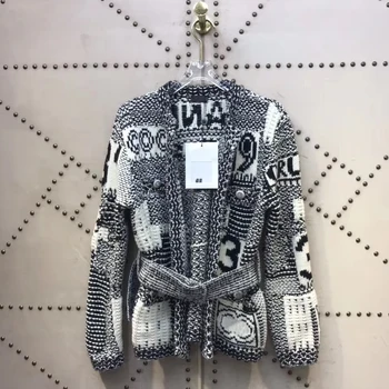 Franceză Design De Lux 2020 Pista Tricota Pulovere Cardigan Straturi De Colectare De Calitate Premium Negru Tricotate Cașmir Blazer Bluze