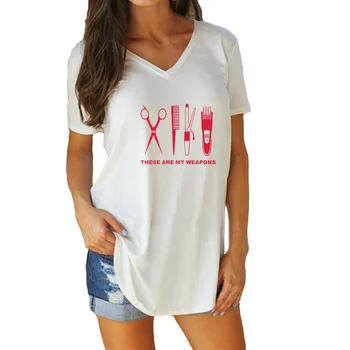 Frizer T Shirt de imprimare femei T-Shirt V-Neck Maneca Scurta teeshirt Coafor Armă tricou Casual de vara de Top Teuri Plus Dimensiune 5xl