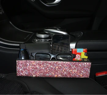 Frumos Bling Cristal de Mașină din Piele Organizator Parte Scaun o Crăpătură de Depozitare Sac de Box pentru Femei Fete Styling Auto Accesorii de Interior