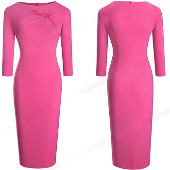 Frumos-Pentru Totdeauna Nouă Primăvară Vintage De Culoare Roz Elegante Rochii De Lucru De Birou De Afaceri Bodycon Dotate Femei Subțire Rochie B608