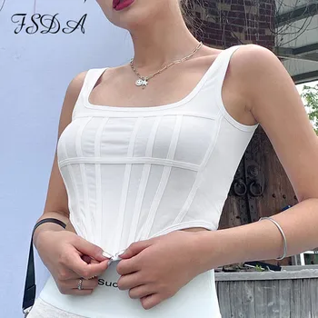 FSDA Alb Sexy Vara În 2020 fără Mâneci Crop Top pentru Femei de Pe Umăr Cami Moda Streetwear Punk Topuri Rezervor