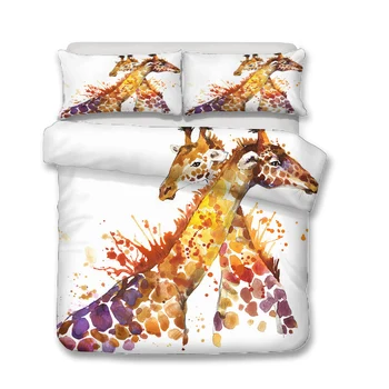 Fular Set de lenjerie de Pat de Haine Drăguț Girafa Cuplu Tipărite pat Duvet Cover pentru Copii cu față de Pernă Regele Singură Dimensiune