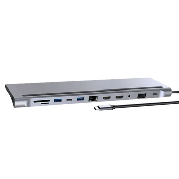 Full-featured 12 in 1-USB Tip C-C Docking Station Converter Aluminiu Adaptor pentru Laptop PUO88