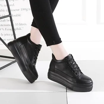 Fund gros Pantofi Albi Femeie 7cm Pantofi cu Toc Ascunse coreeană de Moda Noua de Piele Femei Adidași Pene Platforma Pantofi pentru Femei