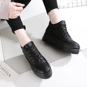Fund gros Pantofi Albi Femeie 7cm Pantofi cu Toc Ascunse coreeană de Moda Noua de Piele Femei Adidași Pene Platforma Pantofi pentru Femei